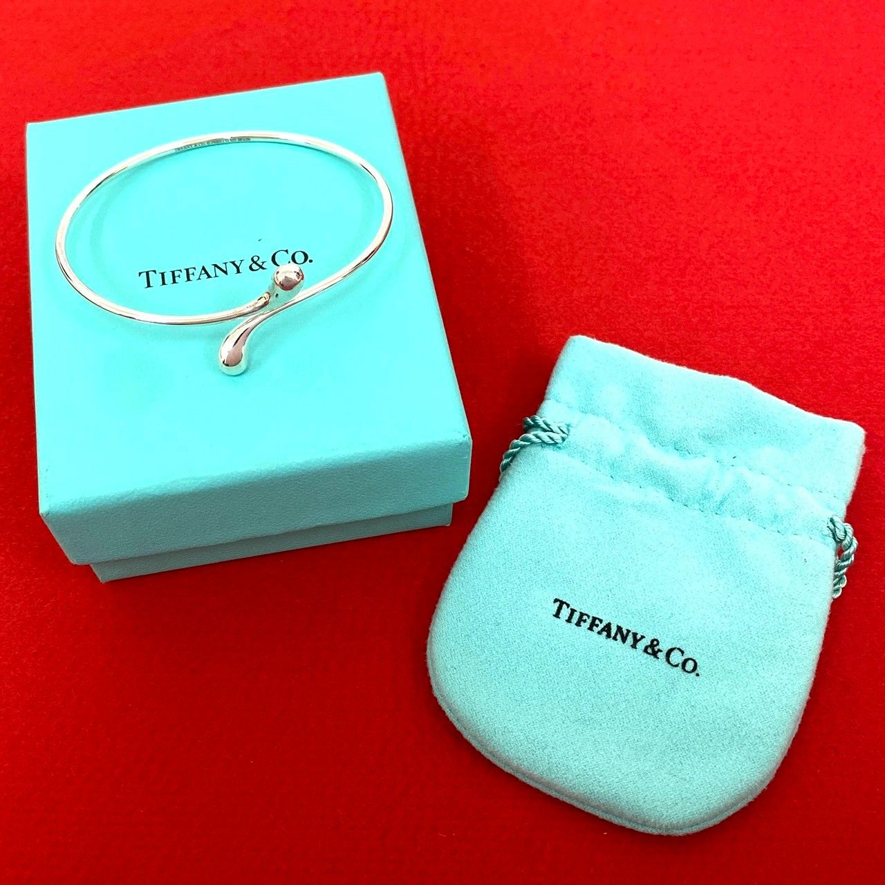 箱 袋付き TIFFANY Co ティファニー ティアドロップ シルバー925 バングル ブレスレット シルバー 21715