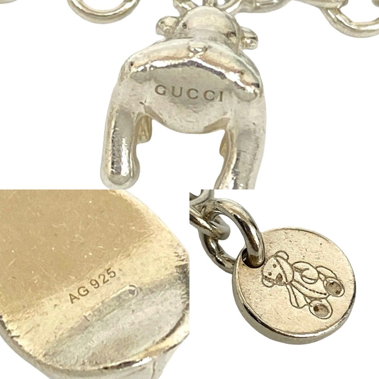 品 GUCCI グッチ 5 チャーム ブレスレット ディベア モチーフ シルバー925 チェーン シルバー 45913