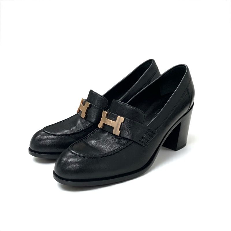 エルメス HERMES ドーフィン ローファー 革靴 靴 シューズ レザー ブラック 黒 ピンクゴールド H金具 ヒールローファー エルメス HERMES ドーフィン ローファー 革靴 靴 シューズ レザー