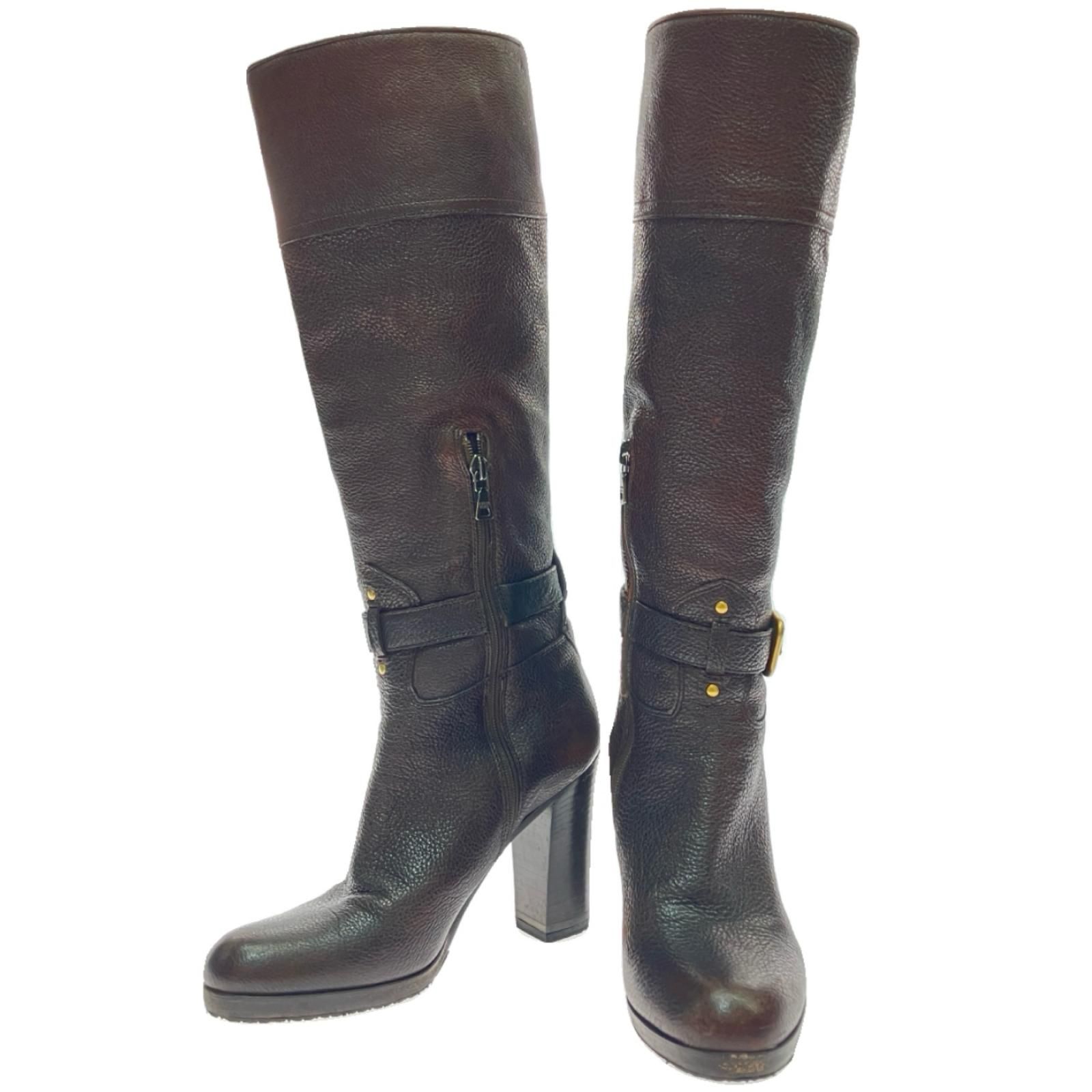 高品質 PRADA プラダ ロングブーツ ダークブラウン 22cm 極美品・箱付