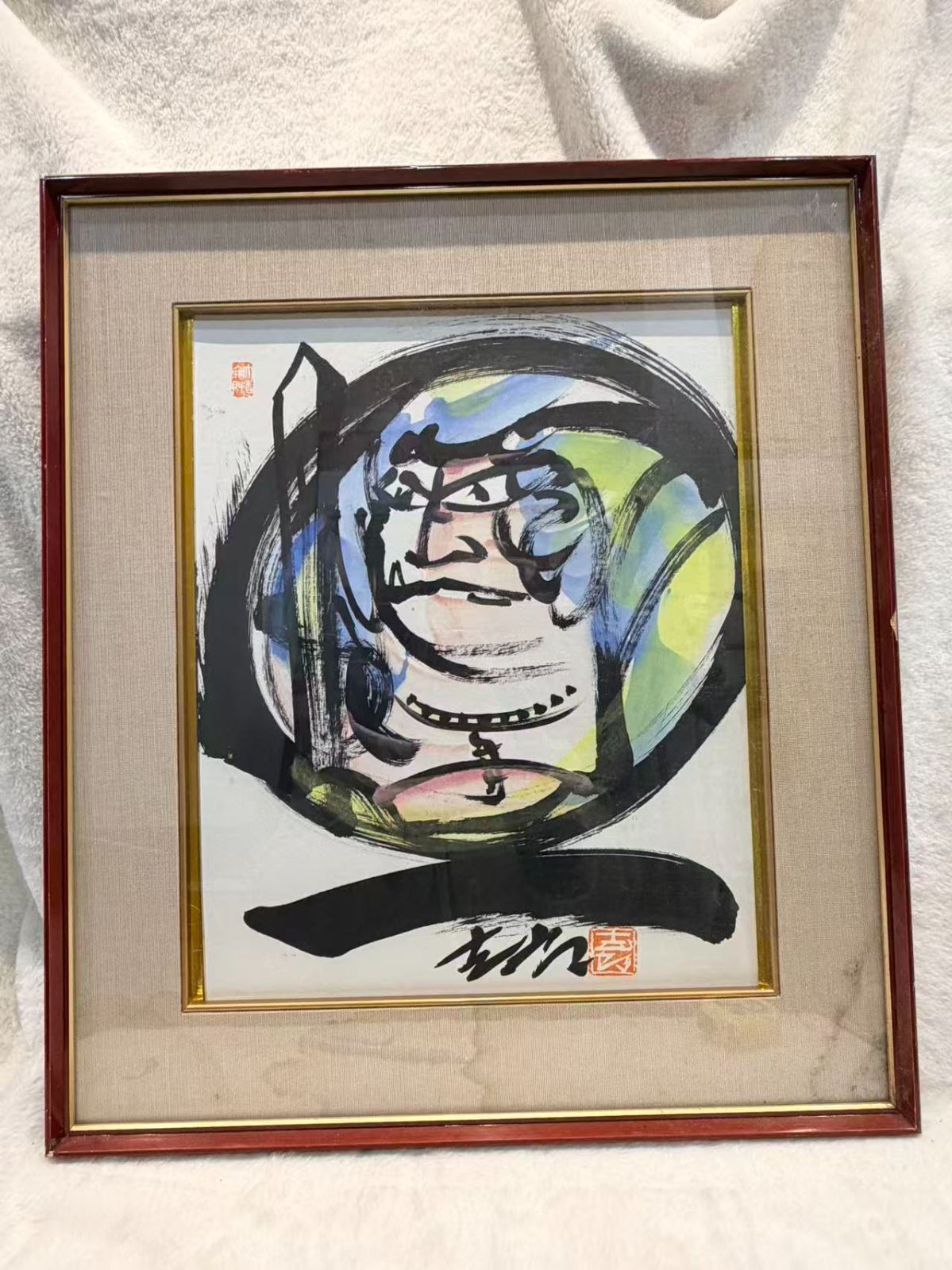 日展評議員　辻志郎　「不動明王」　 肉筆　色紙額　日本画　　彫刻家 日展評議員 辻志郎 「不動明王」 肉筆 色紙額 日本画 彫刻家