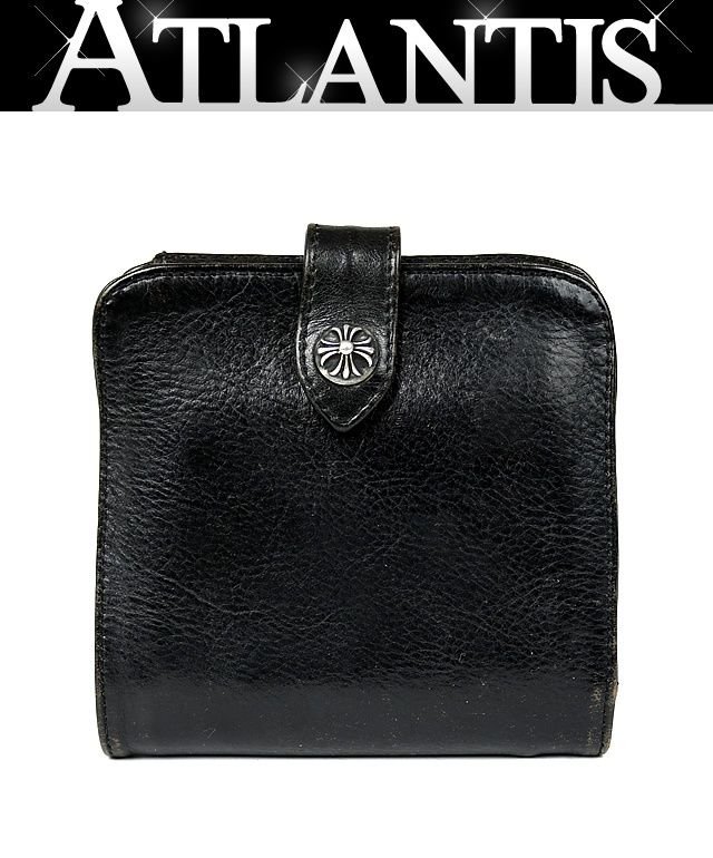 CHROME HEARTS クロムハーツ スクエアボタン ビルウォレット クロスボタン 財布 レザー メンズ シルバー SV 925 黒 101096