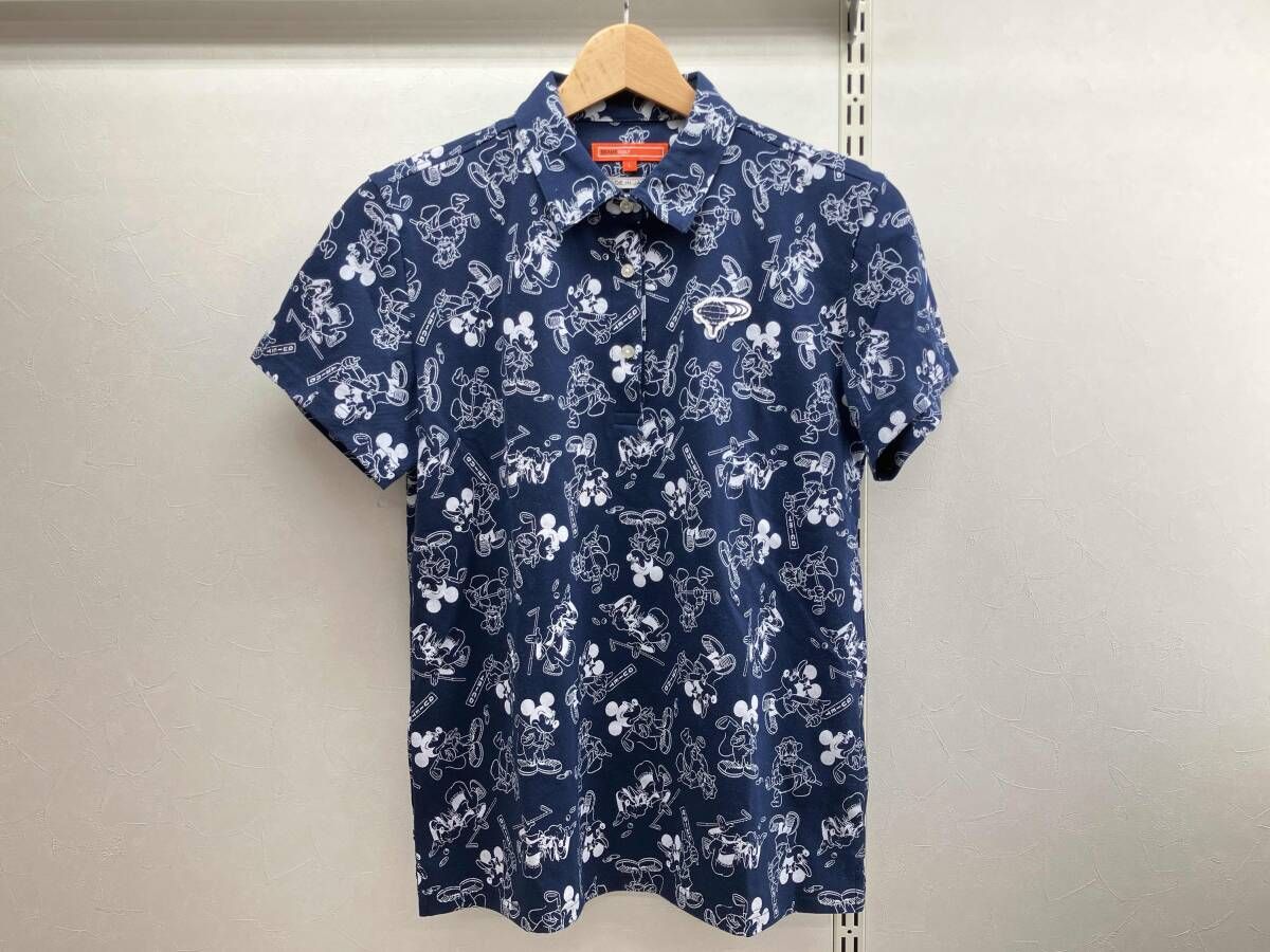 BEAMS GOLF DISNEY ビームスゴルフ ディズニー 総柄 ポロシャツ 半袖 サイズ L ネイビー