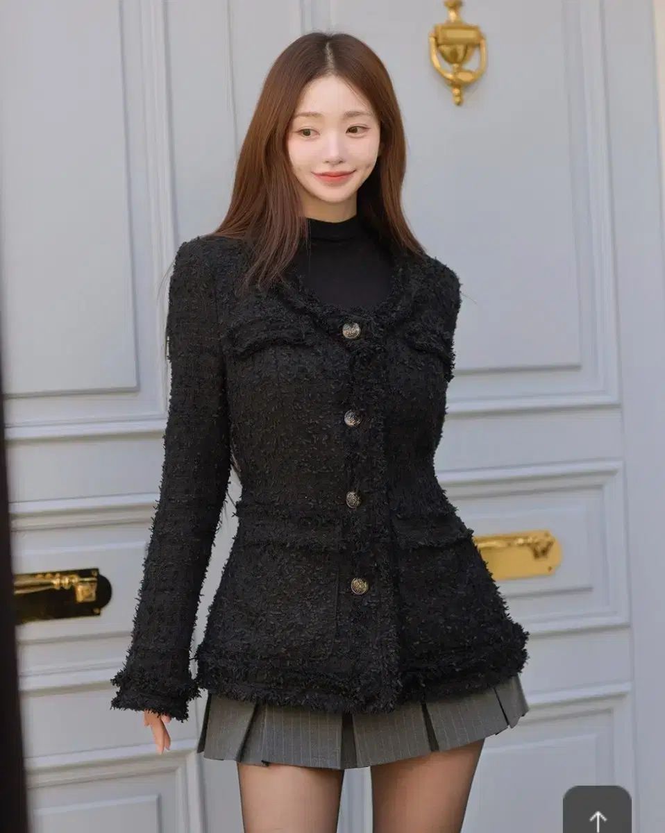 ブラック s カインダミ フリンジ ツイード ダウン コート