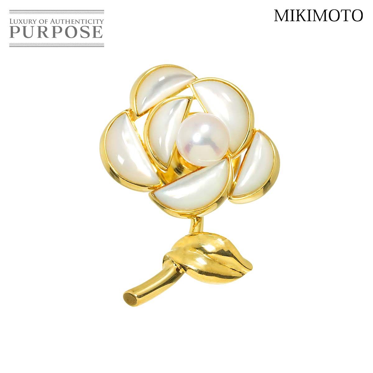 ミキモト MIKIMOTO アコヤ真珠 5.8mm シェル ブローチ K18 YG イエロー