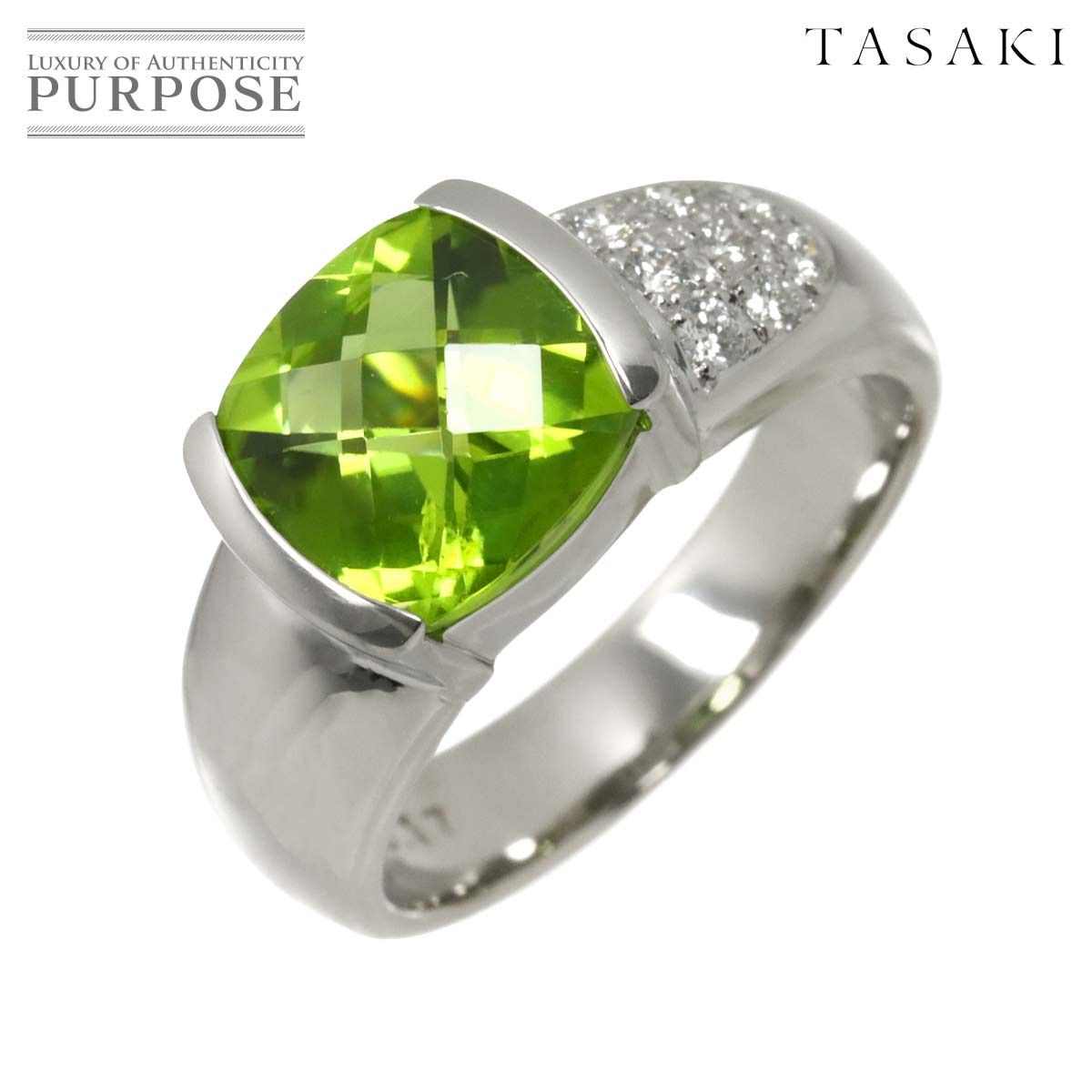 タサキ TASAKI 14号 リング ペリドット 3.17ct ダイヤ 0.15ct Pt