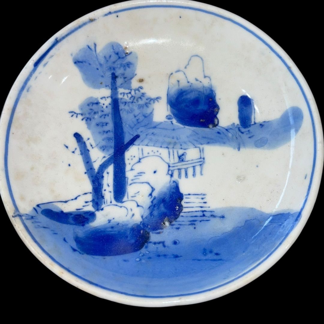江戸末期 古伊万里 くらわんか皿 染付山水図 食器 有田焼 伊万里焼 中鉢 小鉢 江戸末期 古伊万里 くらわんか皿 染付山水図 食器 有田焼 伊万里焼