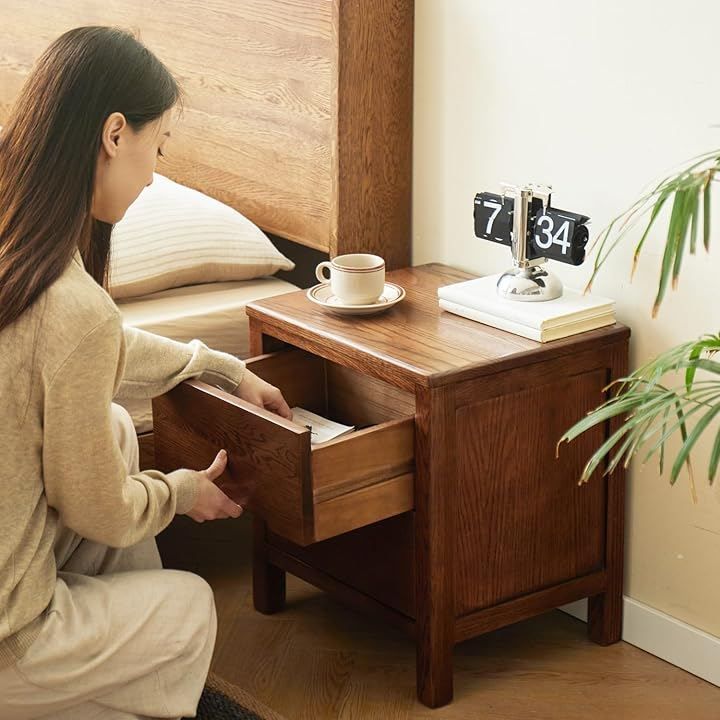MU RONG ナイトテーブル アメリカオークウッド 安い ベッドサイド