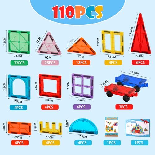 110 Pcs マグネットブロック 磁石 おもちゃ 子供 知育玩具 磁石ブロック マグネット プレゼント ギフト 贈り物po b 373305 e