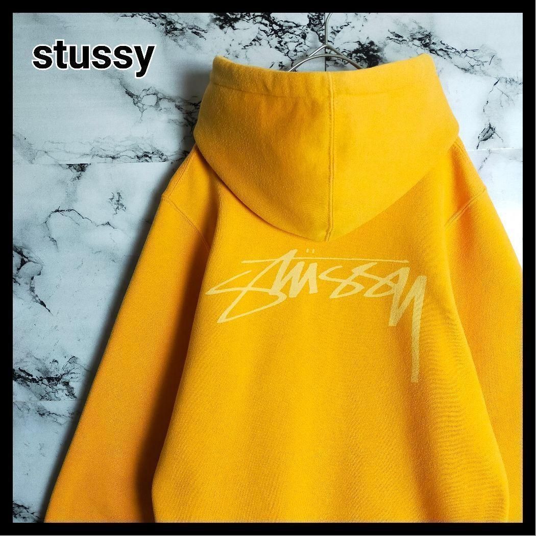 【希少】STUSSY ステューシー パーカー M オレンジ 両面ロゴ バックプリント 橙 ストリート スケーター 古着女子 ユニセックス