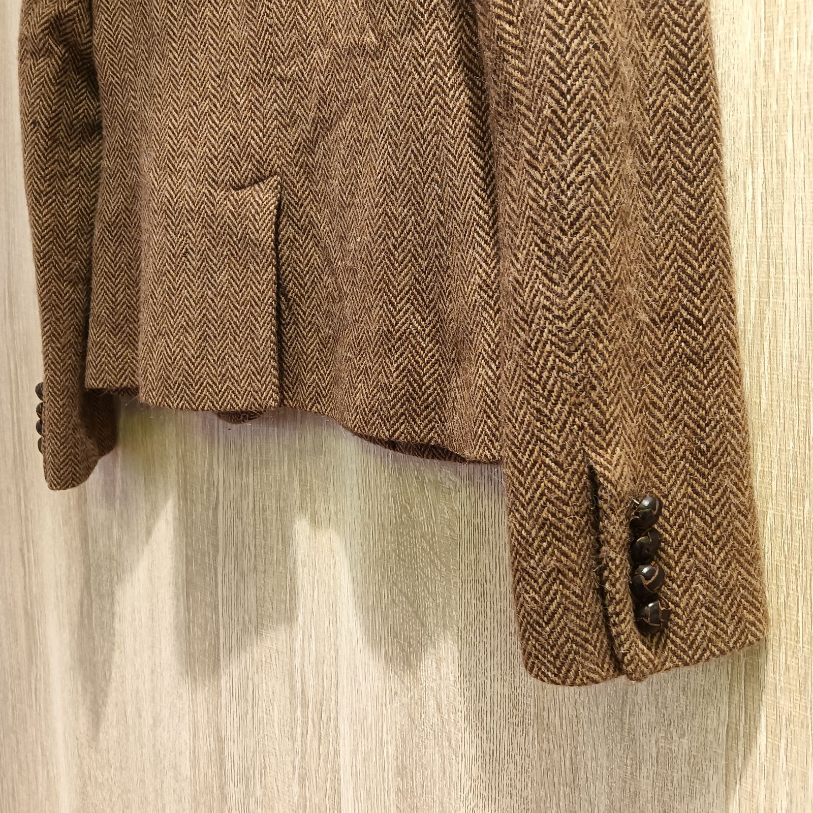 ラルフローレン テーラードジャケット レザー アルパカ混 ヘリンボーン ウール RALPH LAUREN ラルフローレン アルパカ混 ウール ヘリンボーン