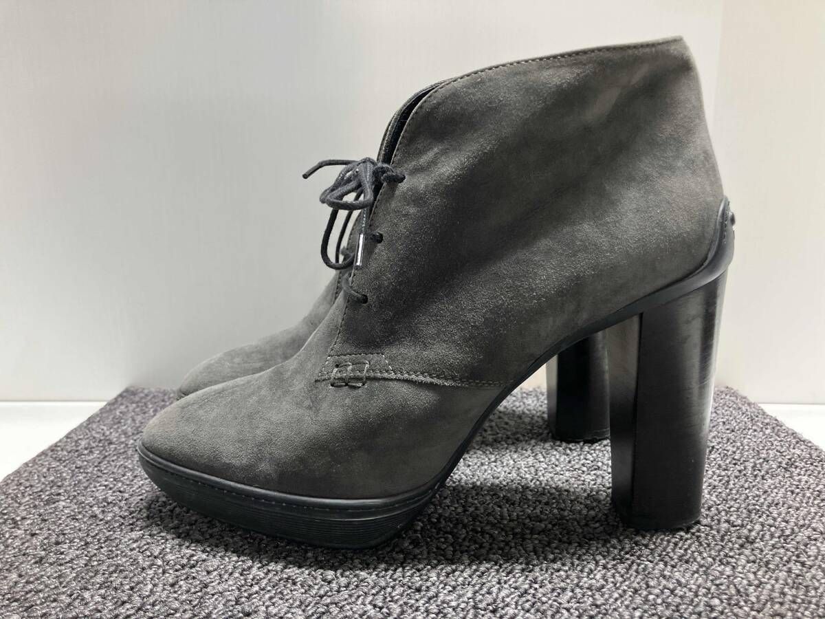 TOD トッズ アンクルブーツ グレー スエード サイズ38 保存袋に汚れ有り