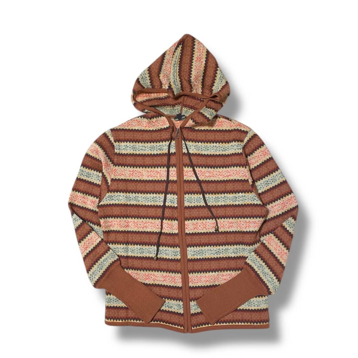 00 s JEAN PAUL HOMME archive パーカー 民族柄ジップフーディ ブラウン サイズ48 ジャンポールゴルチエオム