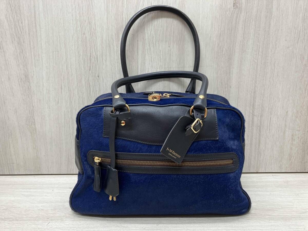 J-M DAVIDSON ミニボストンバッグ ハラコ ブルー