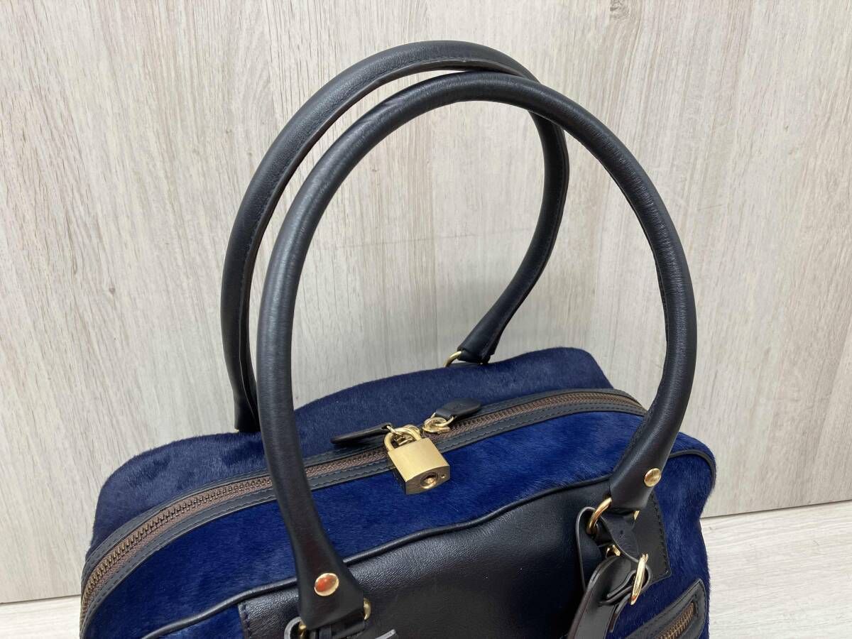 J&M DAVIDSON ミニボストンバッグ ハラコ ブルー - メルカリ
