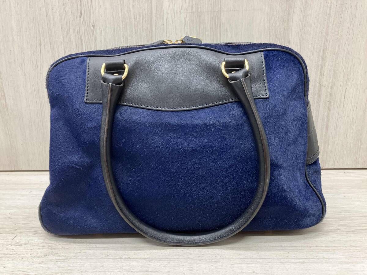 J&M DAVIDSON ミニボストンバッグ ハラコ ブルー - メルカリ