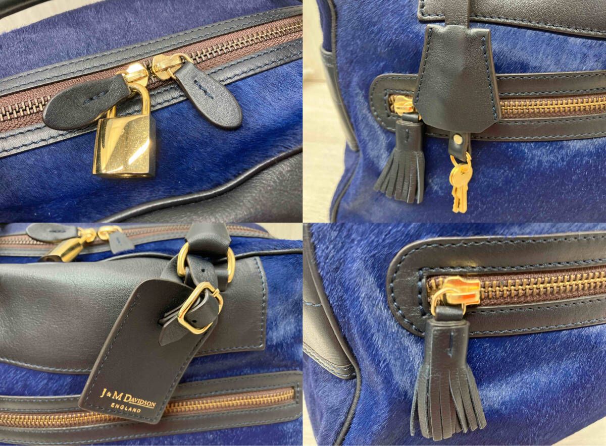 J&M DAVIDSON ミニボストンバッグ ハラコ ブルー - メルカリ