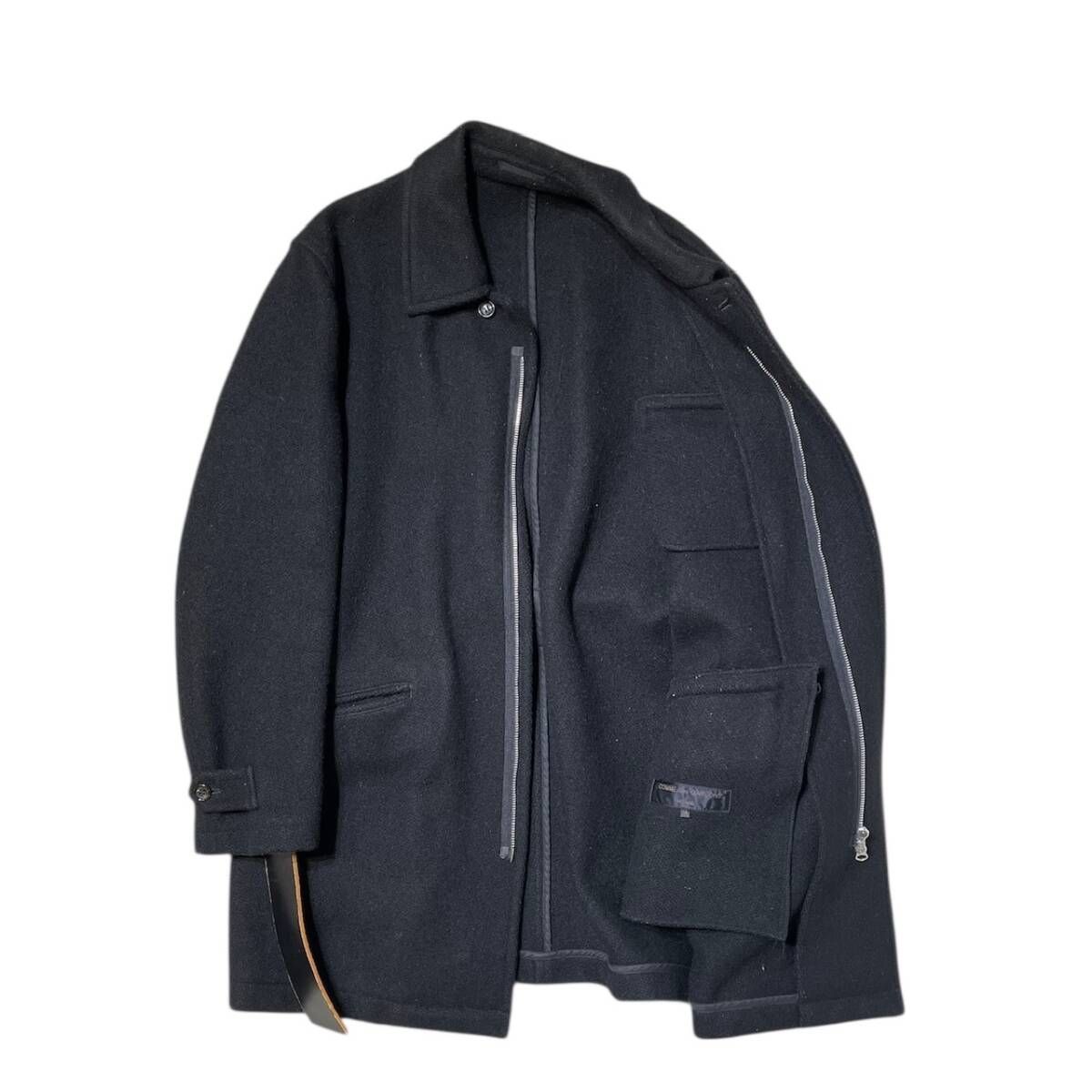 archive COMME des GARCONS HOMME コートレザーベルテッドウールハーフコート ブラック HJ-070750 コムデギャルソンオム
