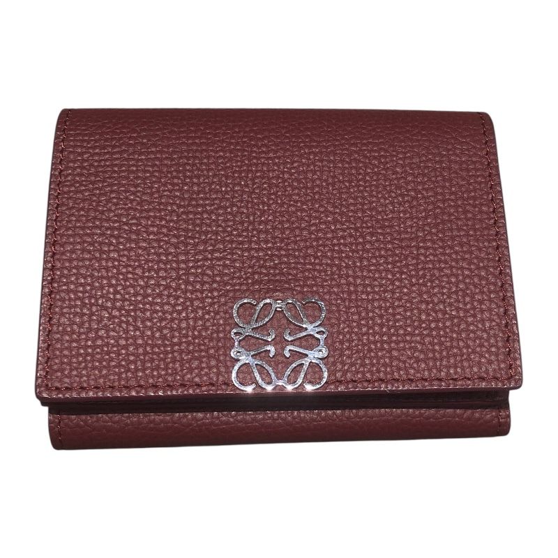 ロエベ LOEWE アナグラムトライフォールドコンパクトウォレット ボルドー レザー レディース 三つ折り財布