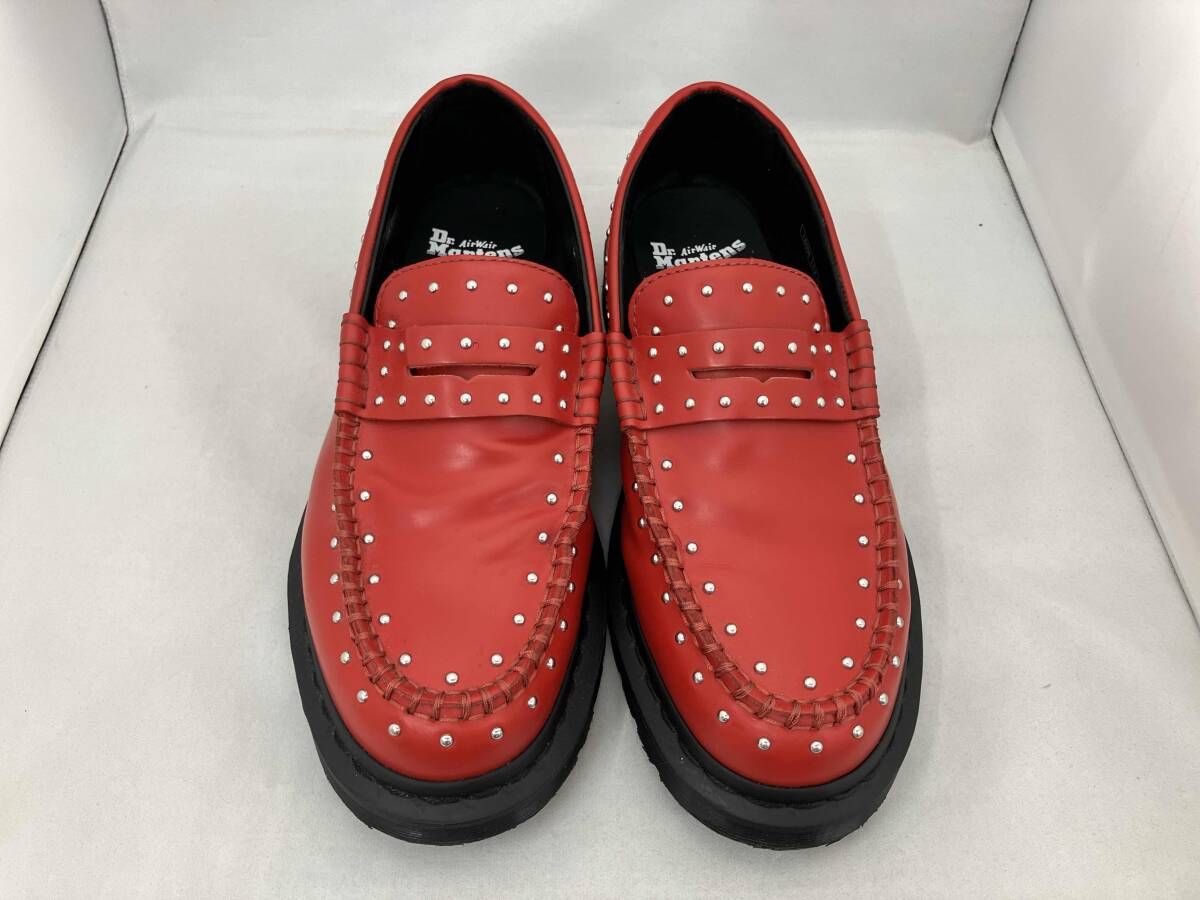 き Dr Martens ドクターマーチンズ ローファー supremeコラボ スタッズローファー LA 004 レッド UKサイズ8