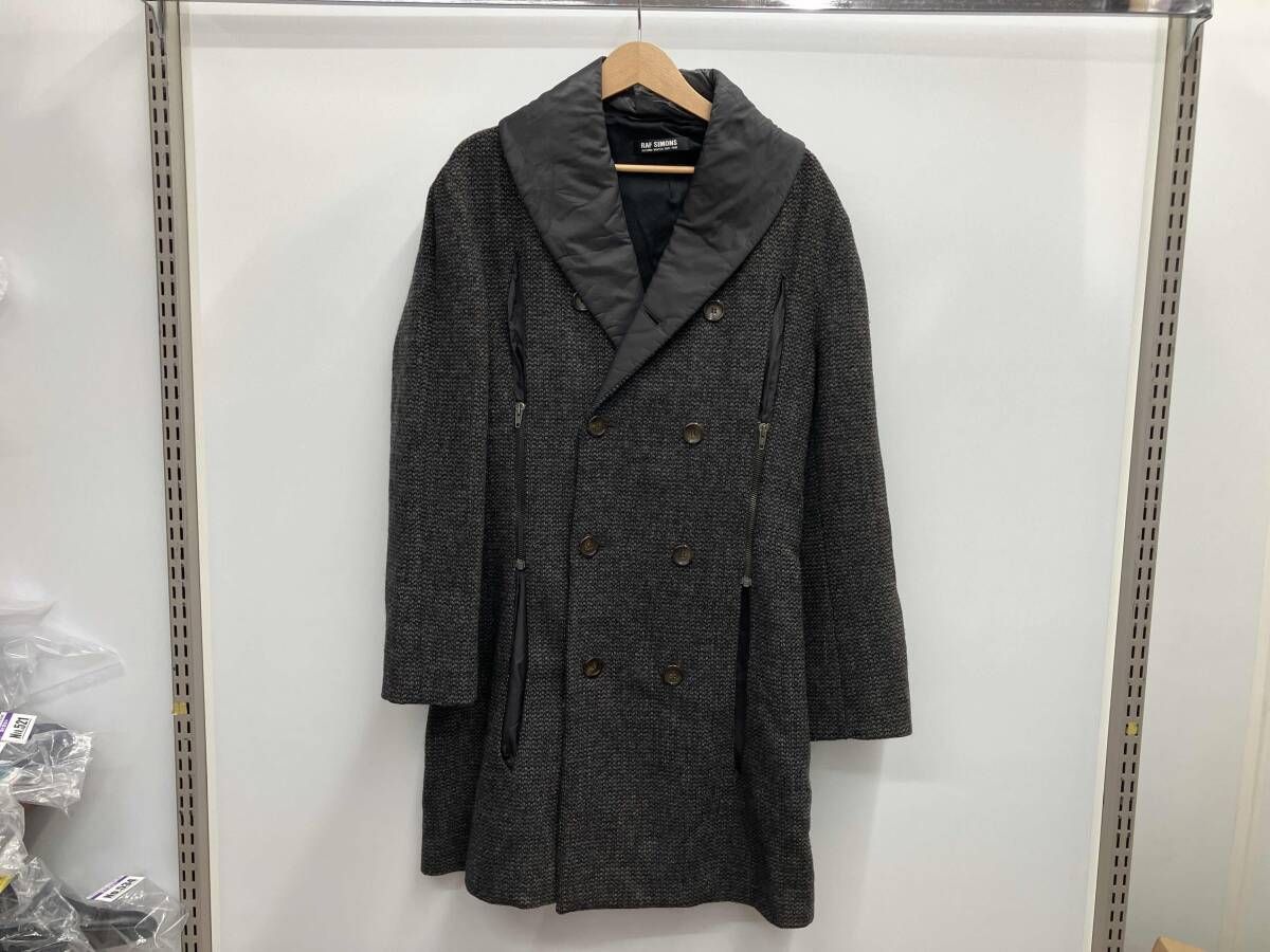 RAF SIMONS ラフシモンズ ショールカラーコート ロングPコート ジップデザインダブルコート2007-2008 AW サイズ44 ウール グレー
