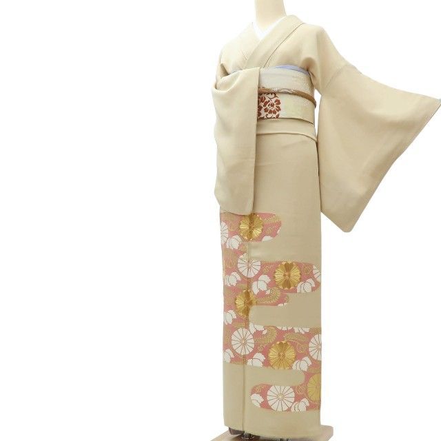 百華❀Y4141◇金駒刺繡 染め一つ紋 手縫い仕立て 菊 正絹 色留袖 着物