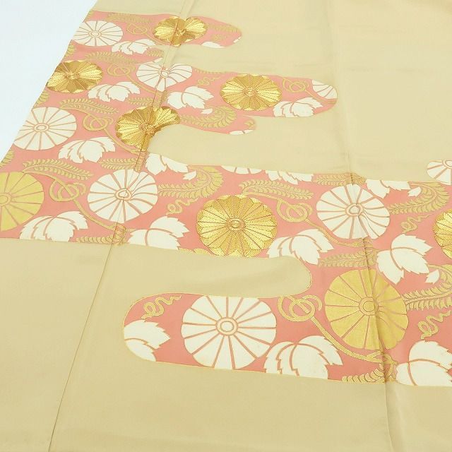 百華❀Y4141◇金駒刺繡 染め一つ紋 手縫い仕立て 菊 正絹 色留袖 着物