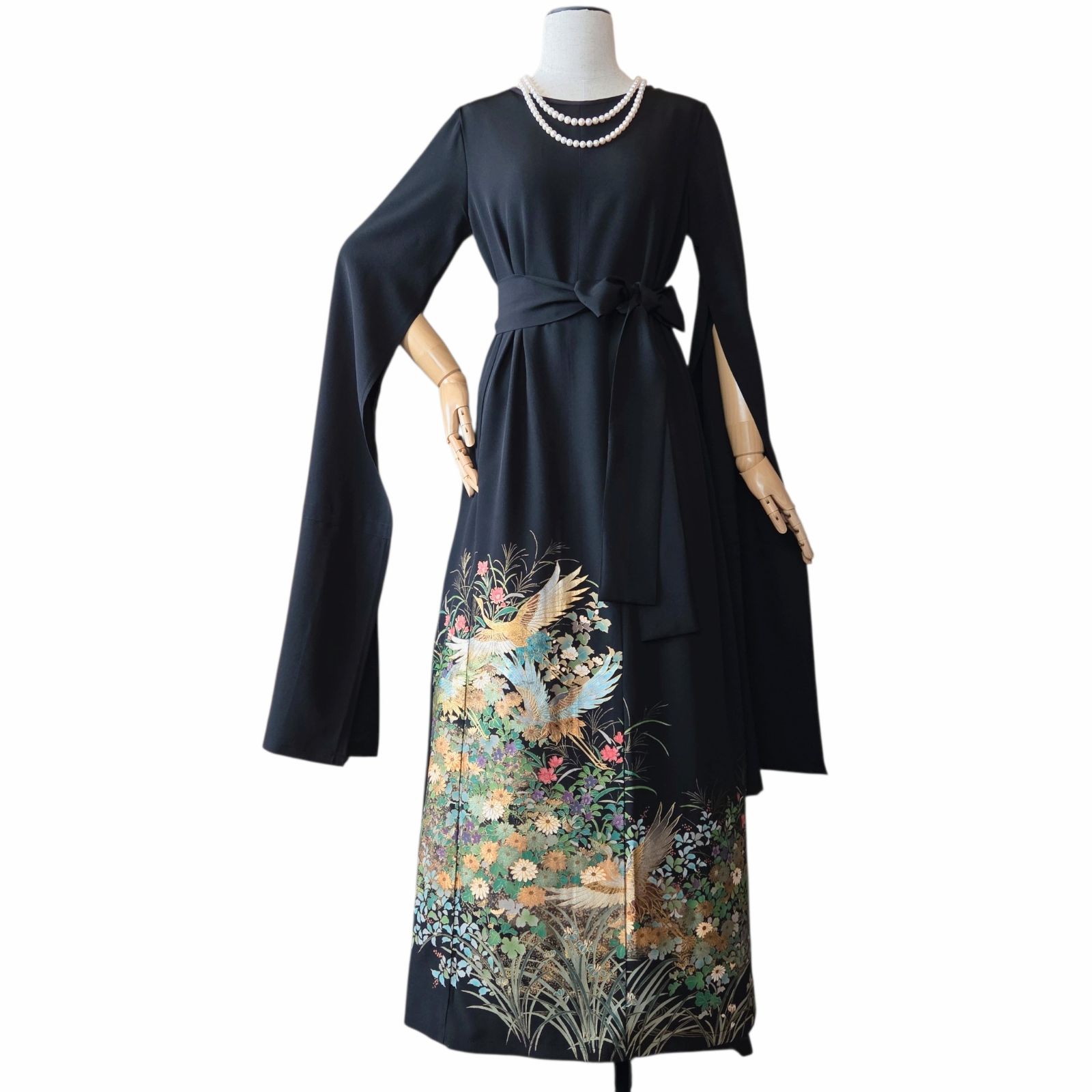 ❦Kaena❦ 着物リメイク ワンピース ロング袖スリット ロング マキシ