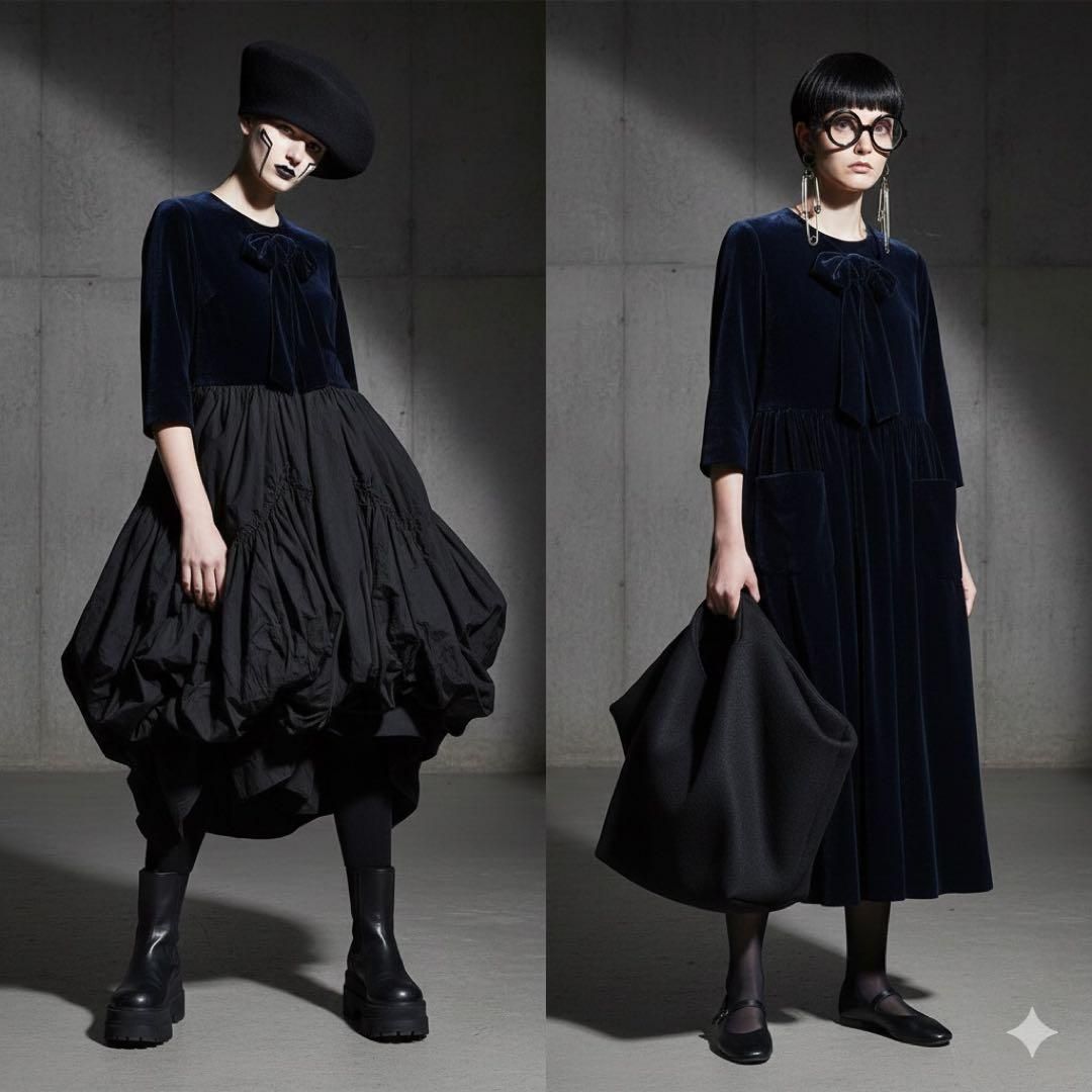 COMME des GARÇONS GIRL コムデギャルソンガール AD 2025 AW リボン ベルベット生地 ベロア ブルー 青 プルオーバーワンピース ドレス 近年モデル