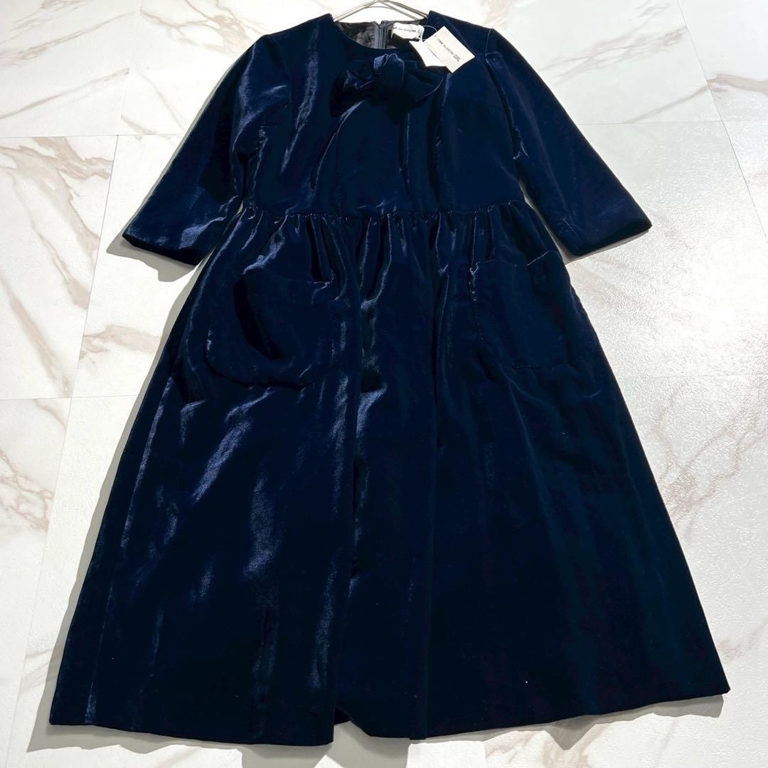 COMME des GARÇONS GIRL コムデギャルソンガール AD 2025 AW リボン ベルベット生地 ベロア ブルー 青 プルオーバーワンピース ドレス 近年モデル