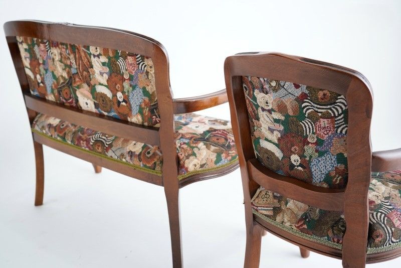 IDC大塚家具購入 アンティーク調 テディベア柄 キッズチェア＆ベンチ 2