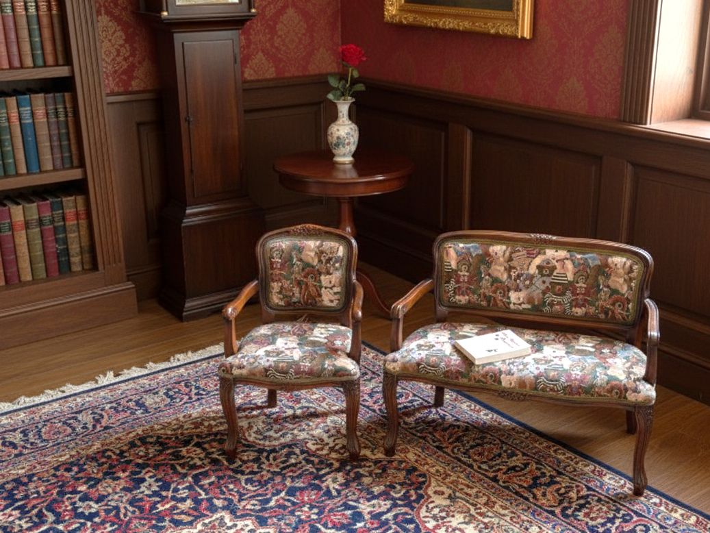 IDC大塚家具購入 アンティーク調 テディベア柄 キッズチェア＆ベンチ 2