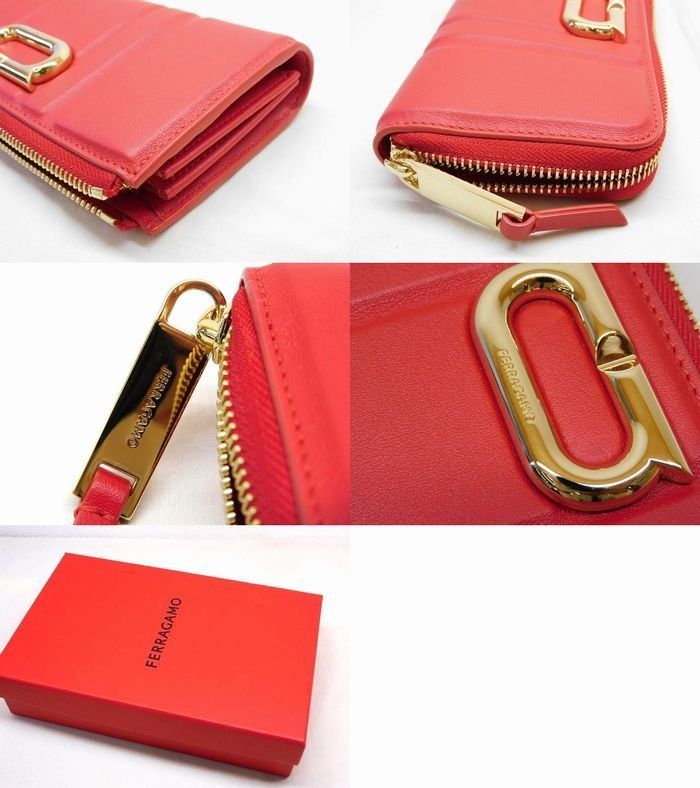 未使用品 フェラガモ ■ レザー レッド×ゴールド金具 ランドファスナー 長財布 ウォレット FERRAGAMO 新品□7L 未使用品 フェラガモ □ レザー レッド×ゴールド金具 ランドファスナー