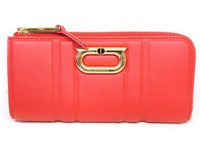未使用品 フェラガモ ■ レザー レッド×ゴールド金具 ランドファスナー 長財布 ウォレット FERRAGAMO 新品□7L 未使用品 フェラガモ □ レザー レッド×ゴールド金具 ランドファスナー