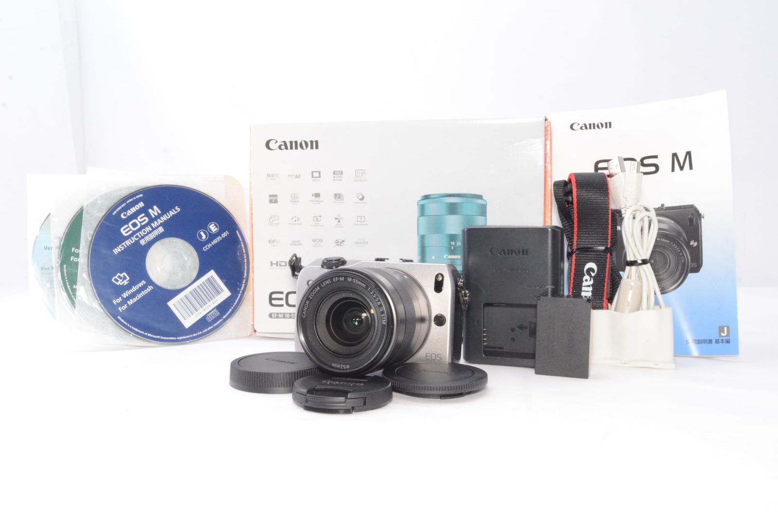 元箱 使用説明書付き Canon キャノン OS M レンズキット シルバー EF-M 18-55 mm F 3.5-5.6 IS STM付属