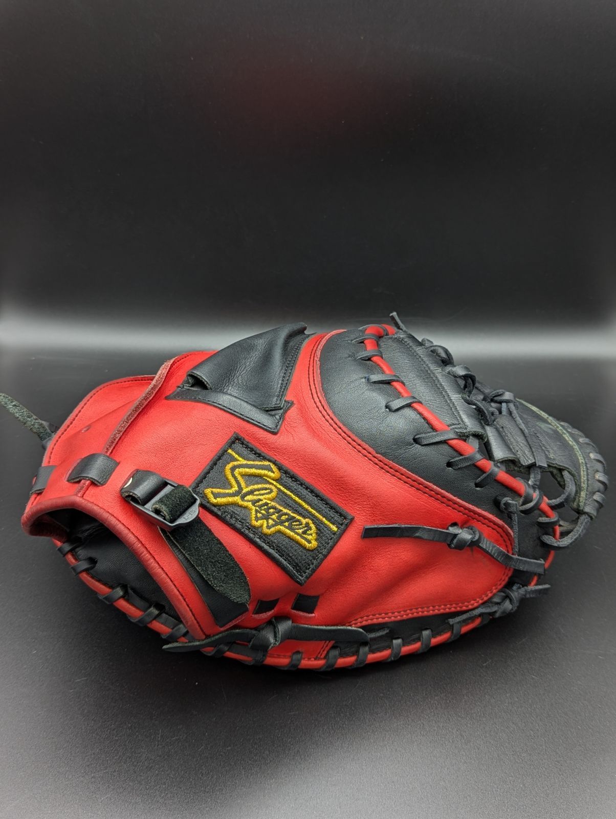 全紐交換無料 モデル 当社クリーニング済 軟式 久保田スラッガー キャッチャーミット Slugger KSM-122 リバイバルカスタムグローブ 本体 ブラック×レッド ｜ G-LOVE LIBERTY