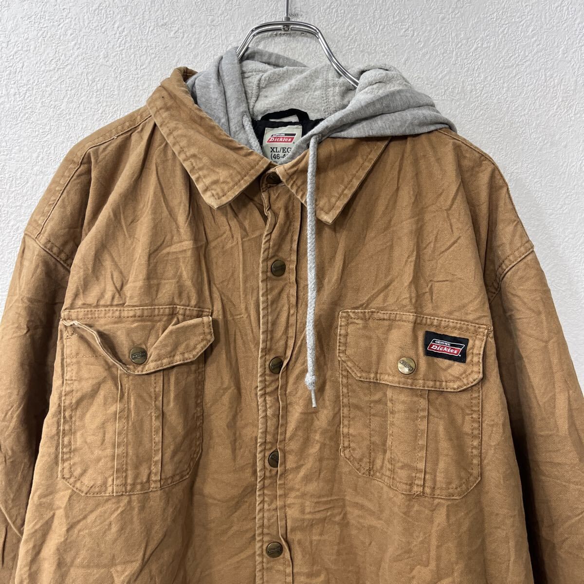 Dickies ダックジャケット XL ブラウン ジップアップ スナップボタン フーディー 裏地キルティング ワークウェア アウター 冬物 a712-5541