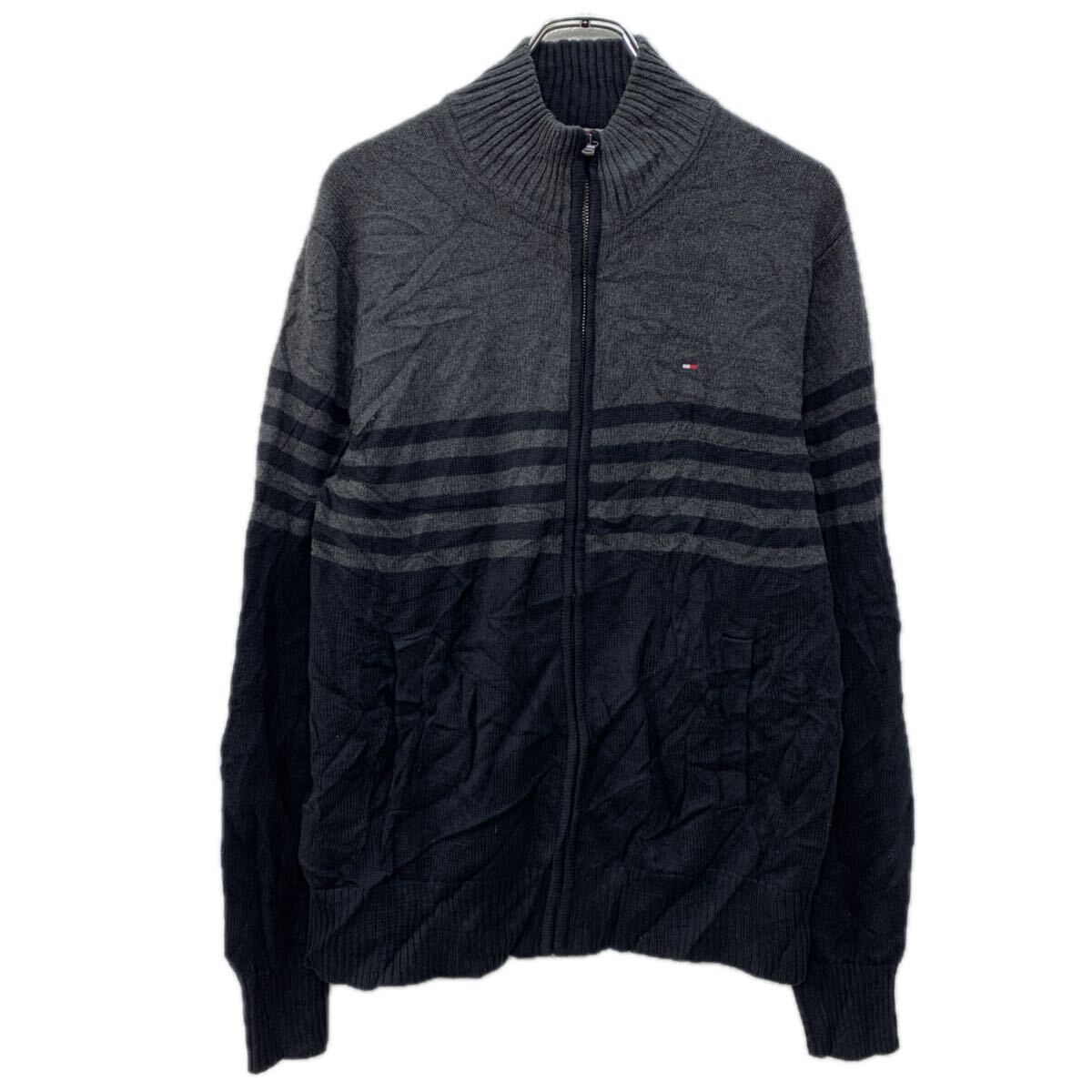 TOMMY HILFIGER コットンニット セーター M ブラック グレー トミー 