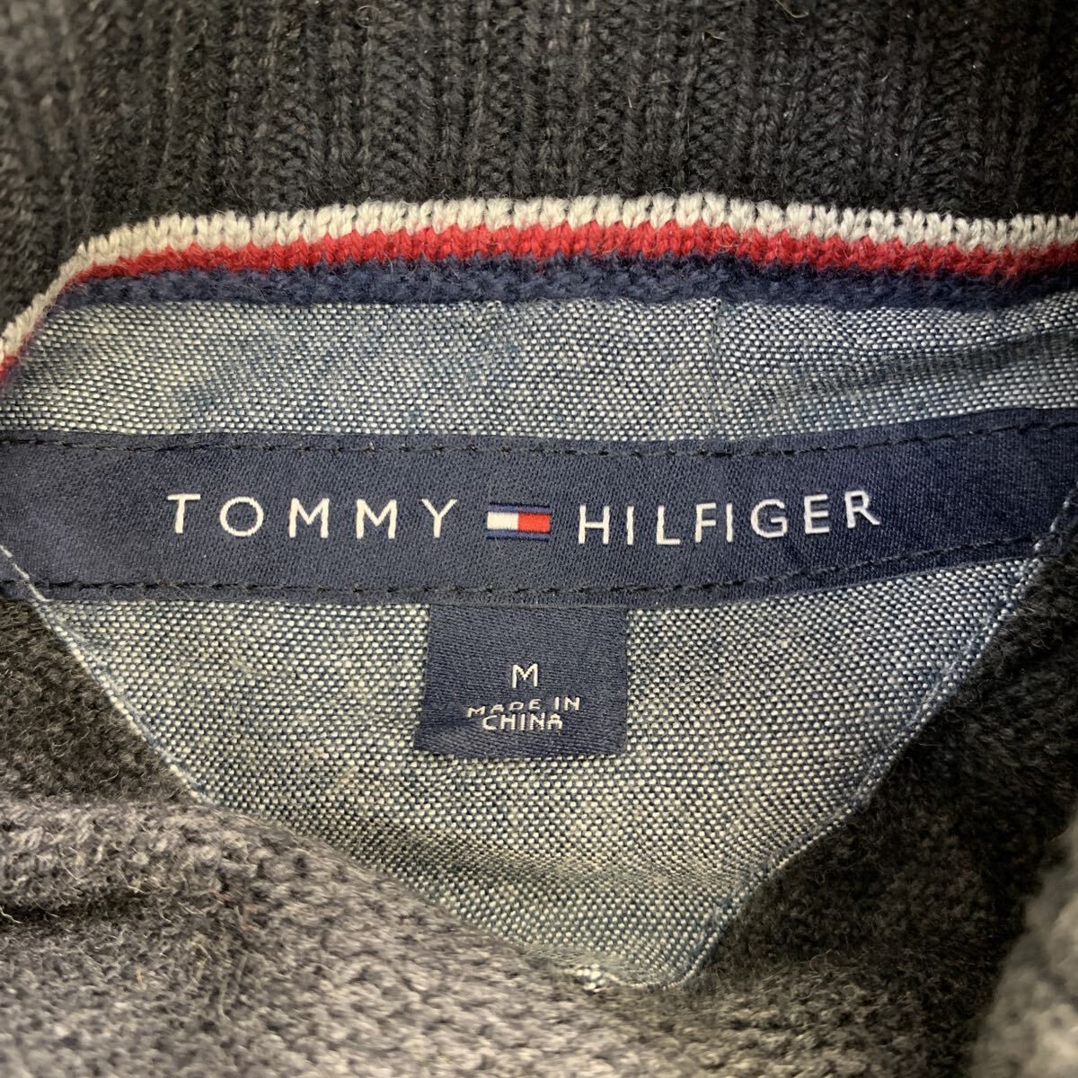 TOMMY HILFIGER コットンニット セーター M ブラック グレー トミー 