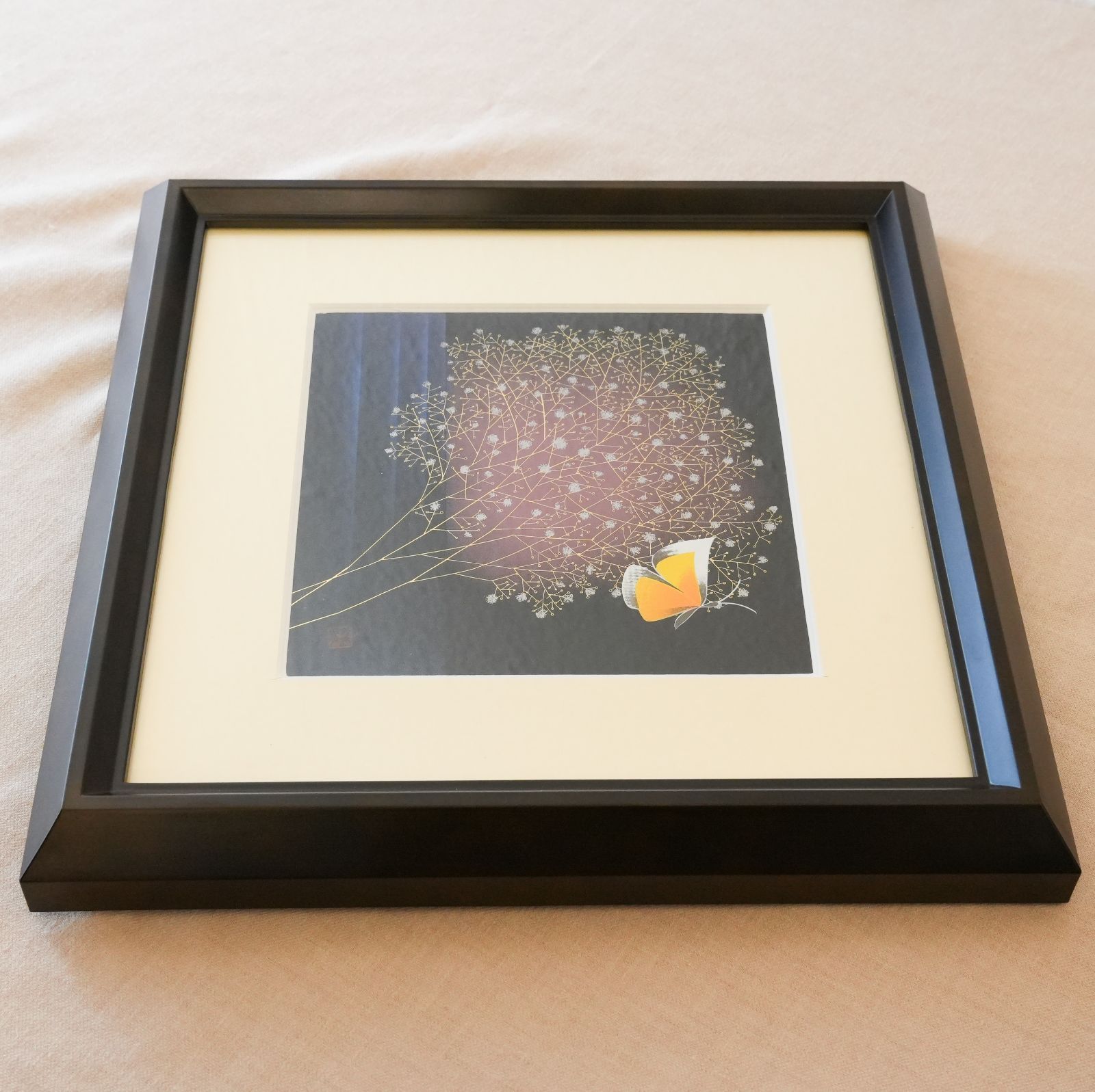 KO]加賀現代蒔絵作家パネル 四季彩 蒔絵士 塚田外士男 かすみ草 パネル