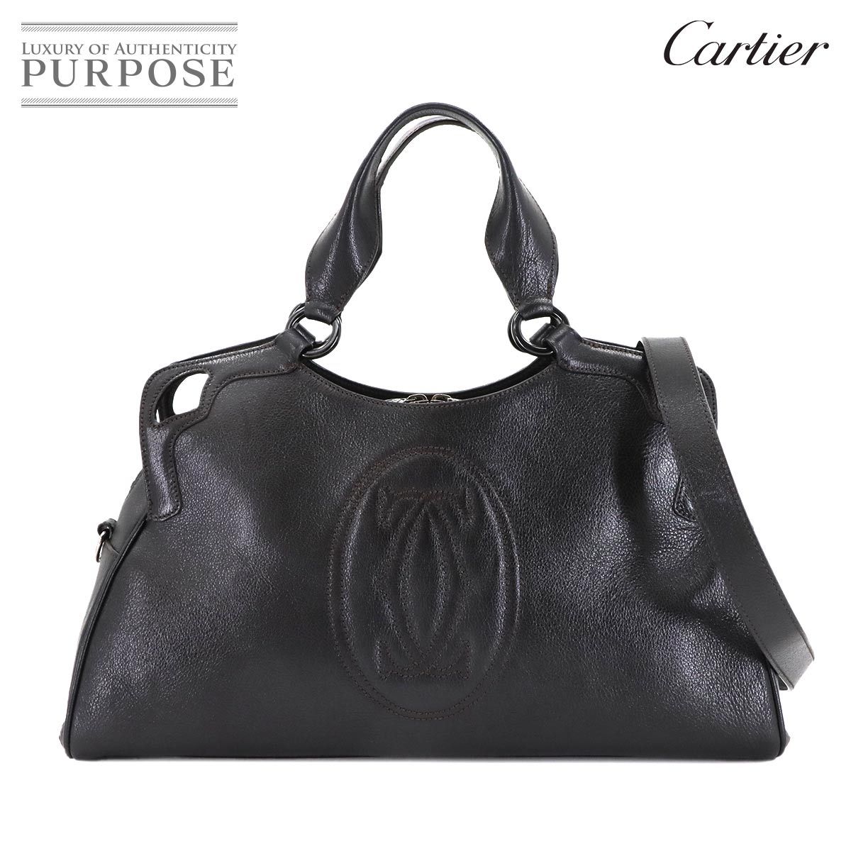 ✨極美品✨カルティエ　マルチェロ　ハンドバッグ　レザー×リザード型押し　ブラック カルティエ Cartier マルチェロ ドゥ カルティエ 2way ハンド