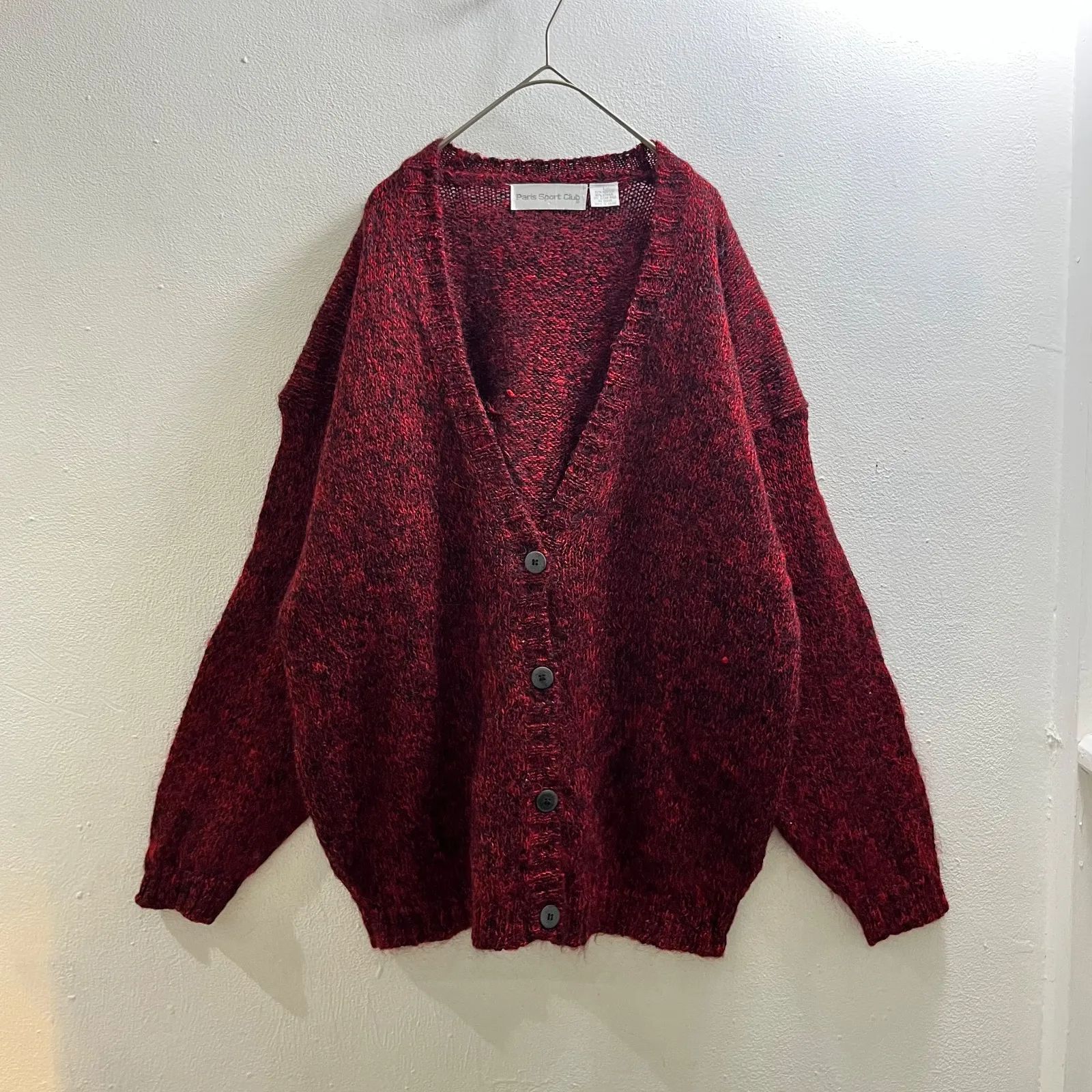 80s - vintage モヘアカーディガン　イタリア製　総柄　黒　ピンク 80s - vintage モヘアカーディガン イタリア製 総柄 黒 ピンク 80s