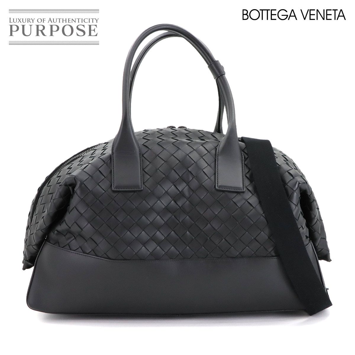 ボッテガ ヴェネタ BOTTEGA VENETA イントレチャート 2 way ボストン ショルダー バッグ レザー ブラック Boston Bag