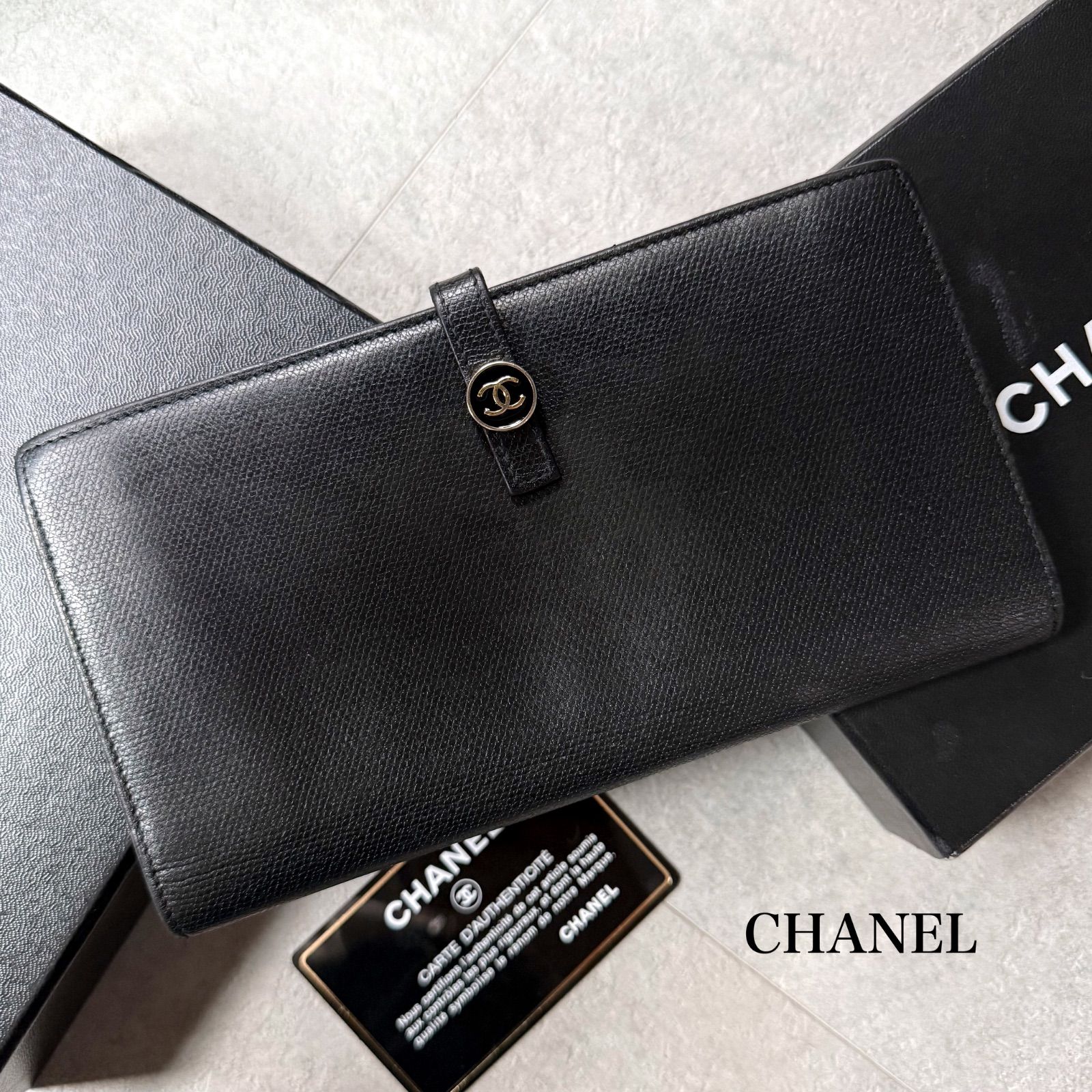 CHANEL シャネル ココボタン 二つ折り長財布 Wホック ブラック