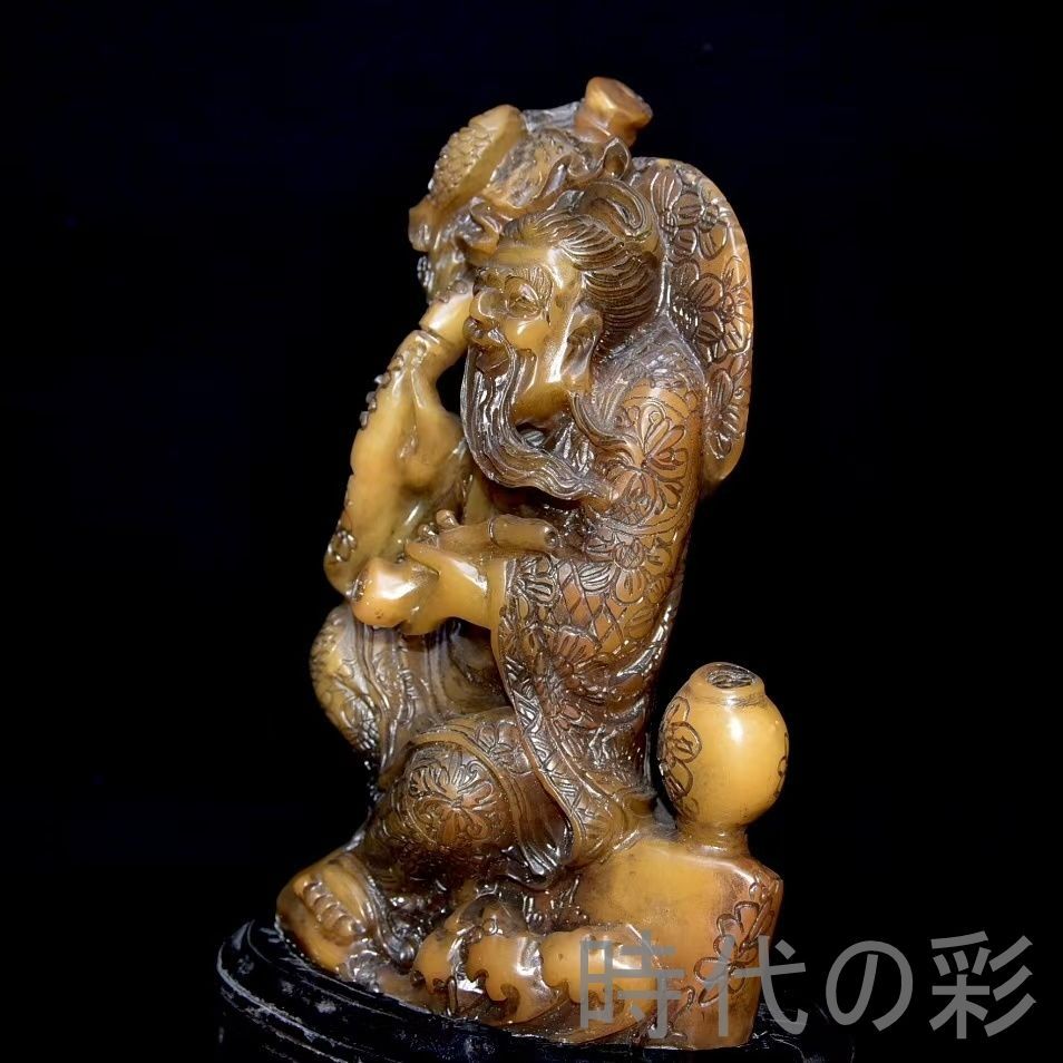 中国古美術 旧蔵 寿山石田黄石 人物置物 篆刻 清代 唐物 骨董 古玩