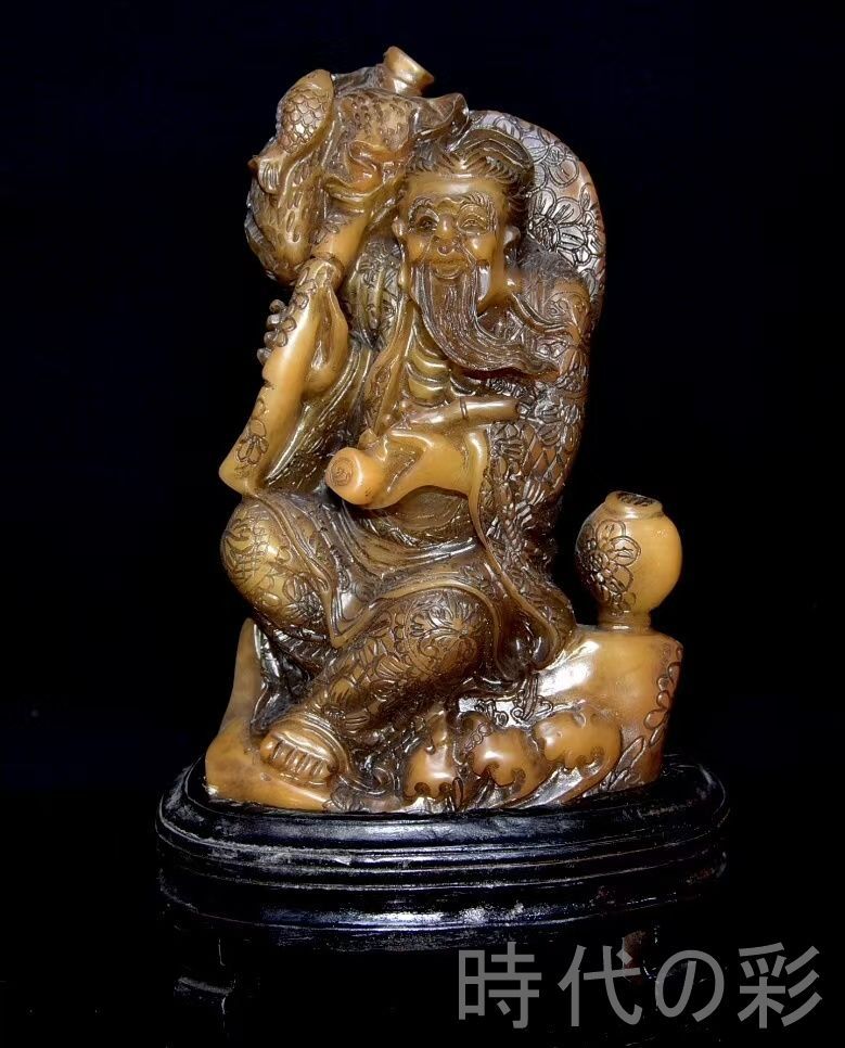 中国古美術 旧蔵 寿山石田黄石 人物置物 篆刻 清代 唐物 骨董 古玩 細工 古擺件 置物 賞物 時代物