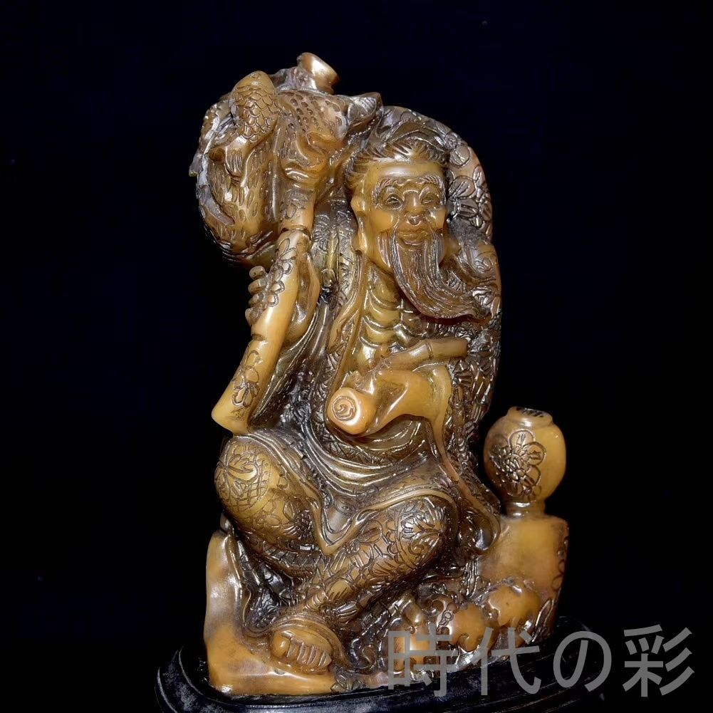 中国古美術 旧蔵 寿山石田黄石 人物置物 篆刻 清代 唐物 骨董 古玩