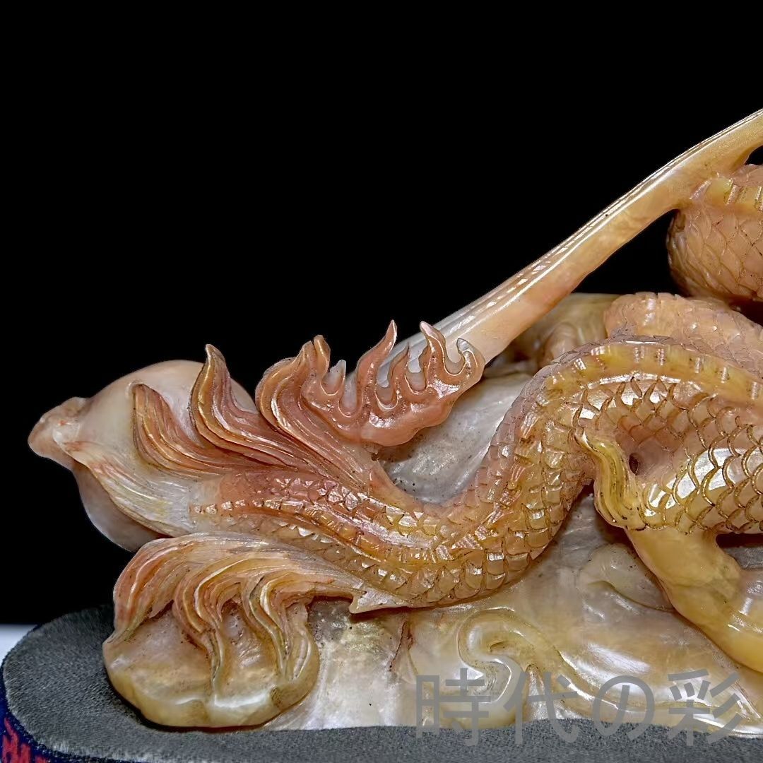 中国古美術 旧蔵 寿山石田黄石 竜型の置物 印鑑 書道 古印材 田黄石