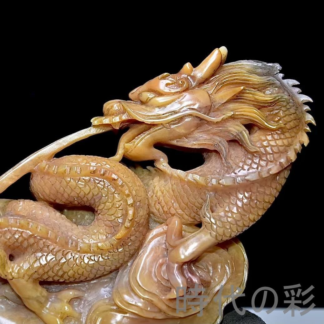 中国古美術 旧蔵 寿山石田黄石 竜型の置物 印鑑 書道 古印材 田黄石