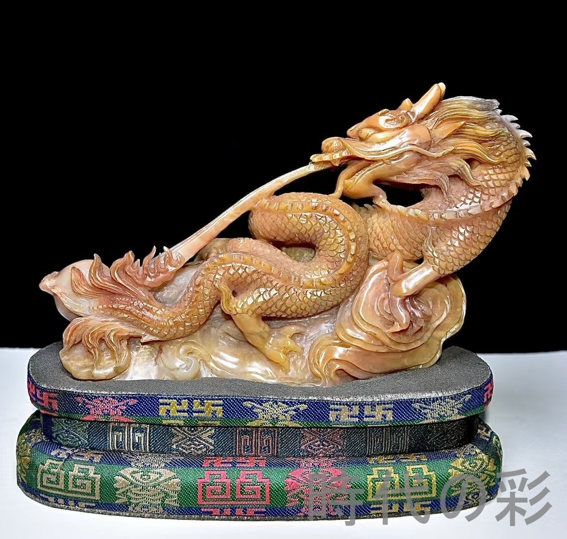 中国古美術 旧蔵 寿山石田黄石 竜型の置物 印鑑 書道 古印材 田黄石